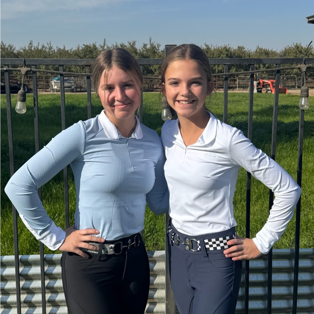 Deluxe baby blue sleeve collar & cuff equestrian long show shirt